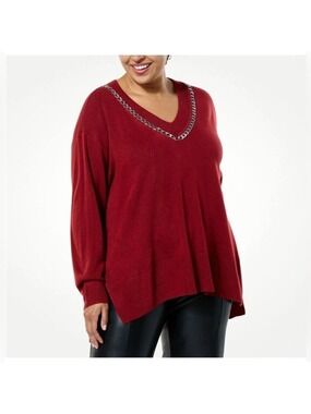 DG2 by Diane Gilman Red V-Neck Sweater
